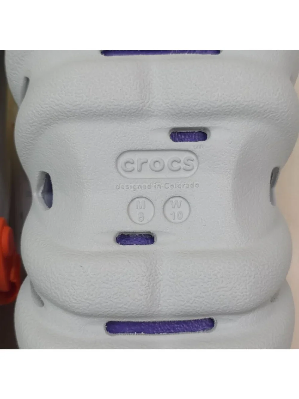 Crocs Echo Clog M8 W10 Gray Orange Strap Purple Insole Lightweight Sandals